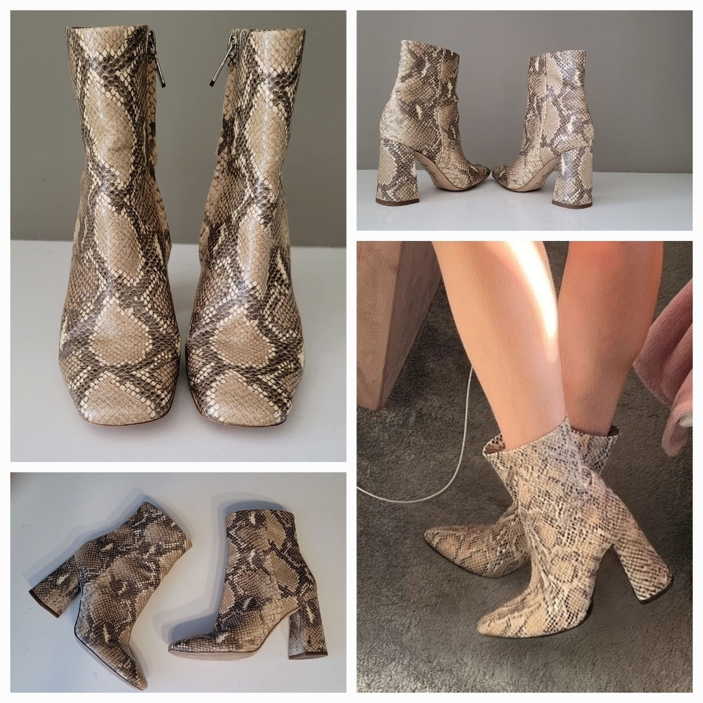 San Edelman Snakeskin Print Vegan Ankle Booties.